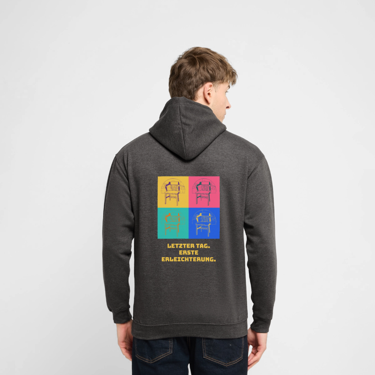 "Letzter Tag. Erste Erleichterung. Popart-Motiv" Motiv-Hoodie unisex, Farbe Anthrazit