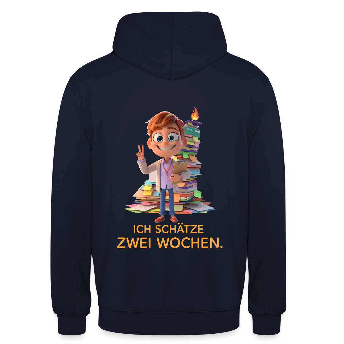 Ich schätze zwei Wochen. Animationsfilm-Motiv Motiv-Hoodie unisex, Farbe Navy
