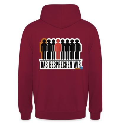 "Das besprechen wir. Isotype-Motiv" Motiv-Hoodie unisex, Farbe Bordeaux