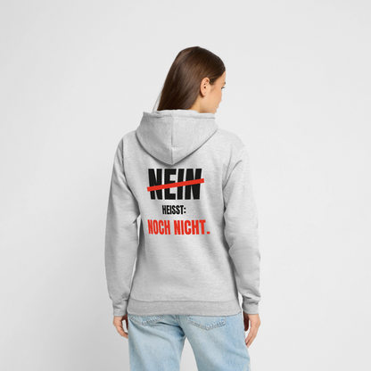 Nein heißt: noch nicht. Motiv-Hoodie unisex, Farbe Hellgrau meliert, Model