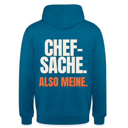 "Chefsache. Also meine." Motiv-Hoodie unisex, Farbe Tiefseeblau