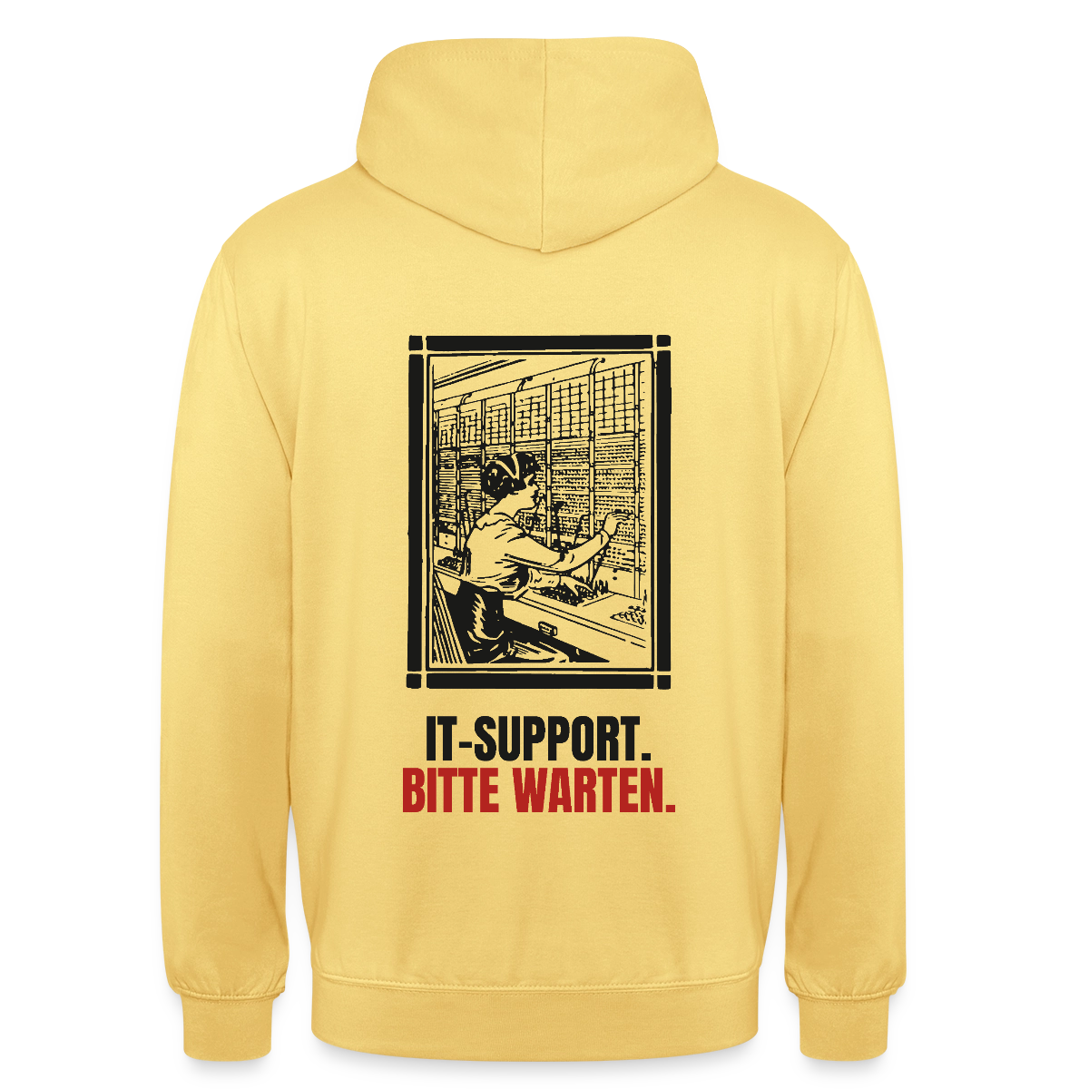 IT-Support. Bitte warten. Motiv-Hoodie unisex, Farbe Zitronengelb
