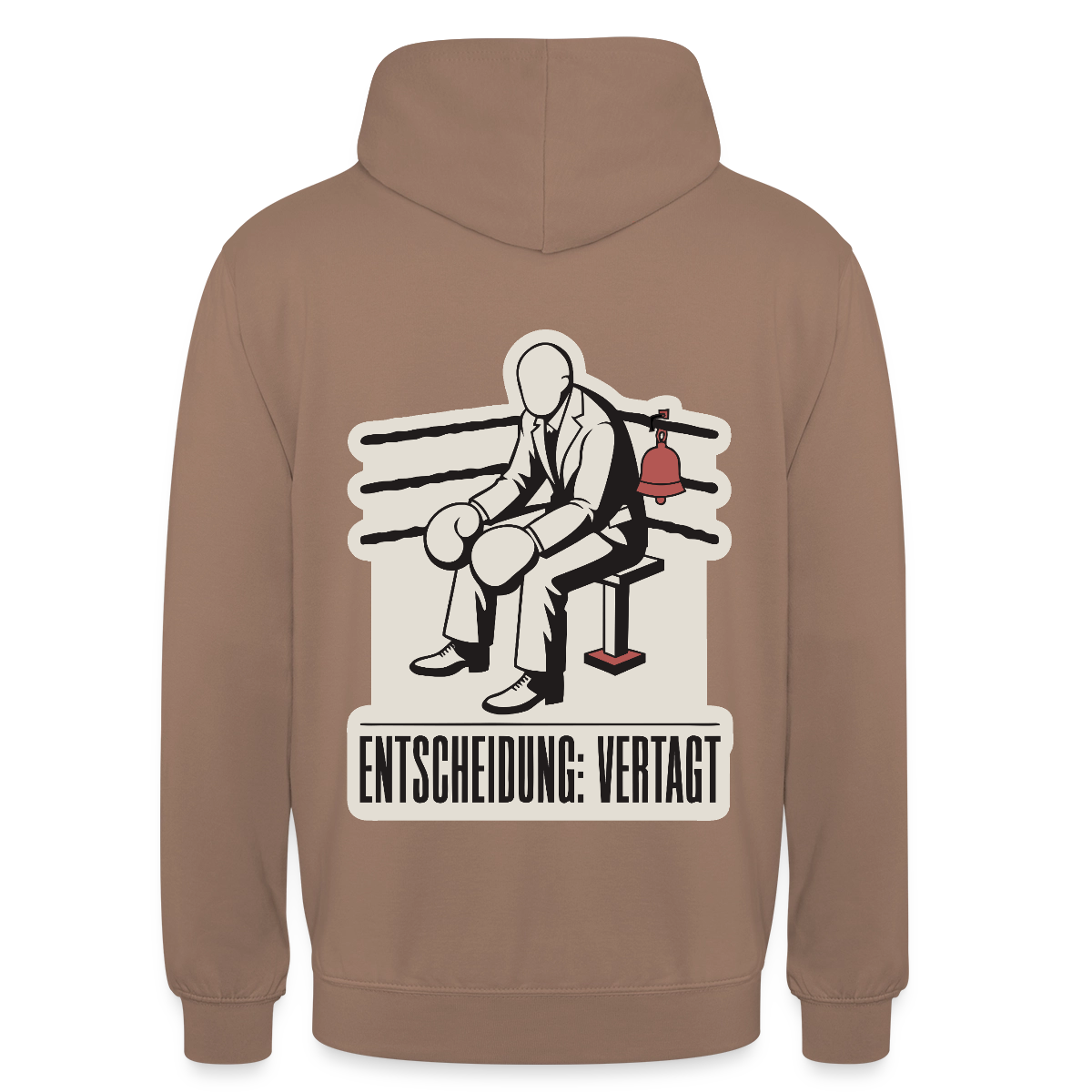 "Entscheidung: vertagt. Boxplakat-Motiv" Motiv-Hoodie unisex, Farbe Mokka