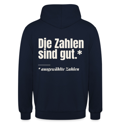 Die Zahlen sind gut. Ausgewählte Zahlen. Motiv-Hoodie unisex, Farbe Navy