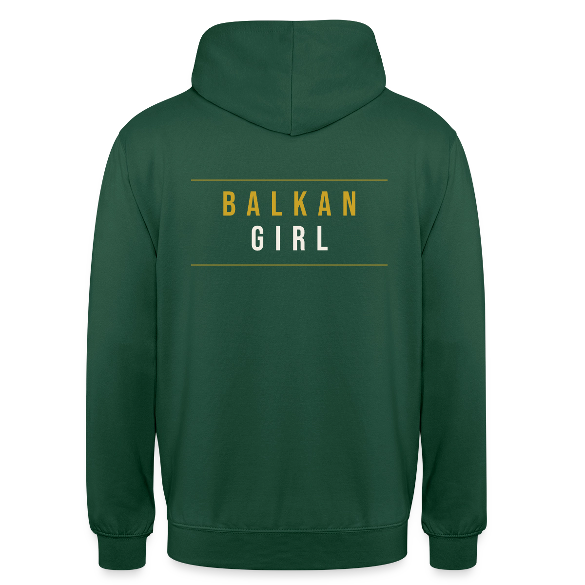 Balkan Girl. Serif-Motiv Motiv-Hoodie unisex, Farbe Flaschengrün