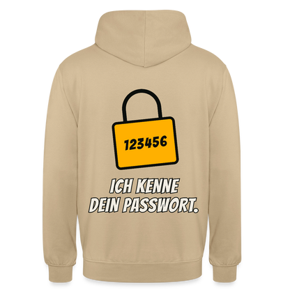 Ich kenne dein Passwort. Motiv-Hoodie unisex, Farbe Beige