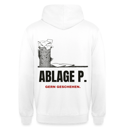 "Ablage P. Gern geschehen." Motiv-Hoodie unisex, Farbe Weiß