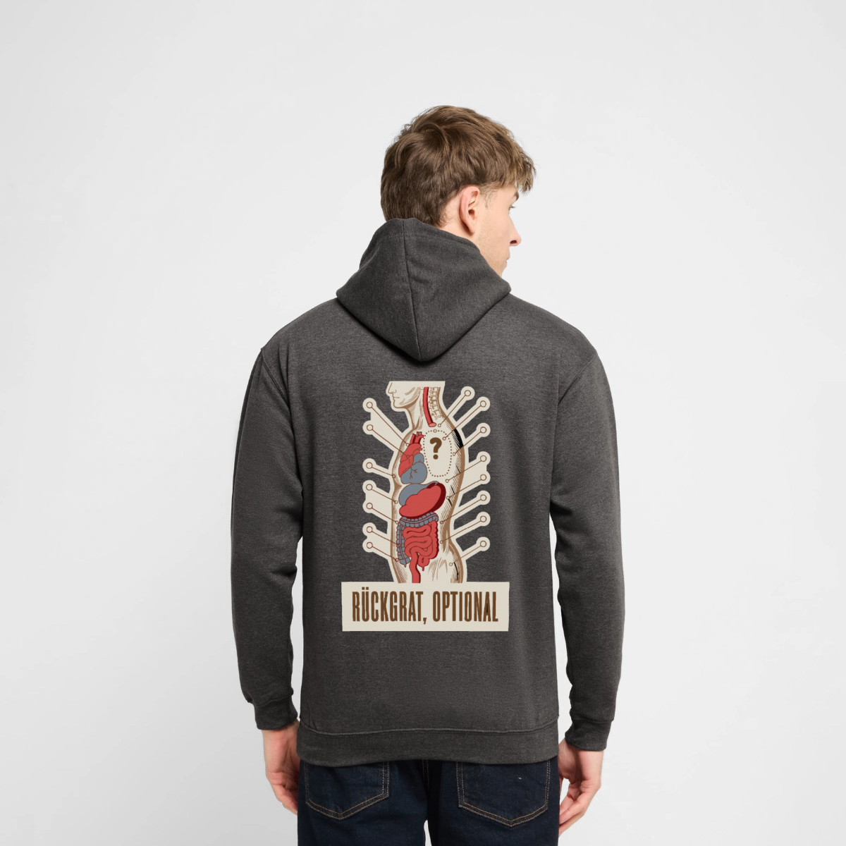 "Rückgrat, optional. Anatomie-Motiv" Motiv-Hoodie unisex, Farbe Anthrazit, Model