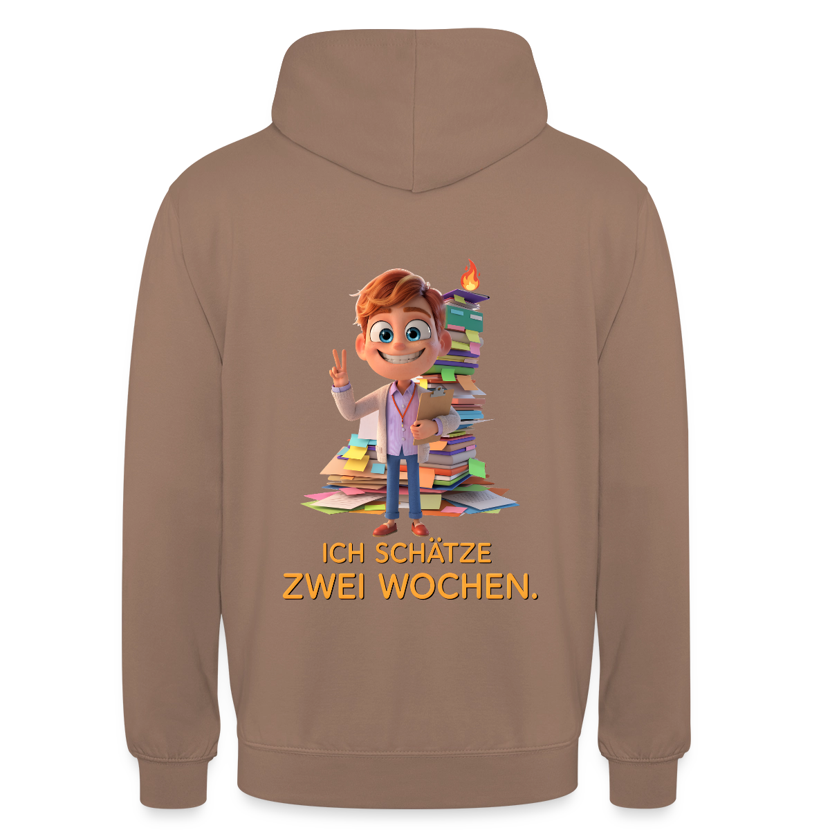 Ich schätze zwei Wochen. Animationsfilm-Motiv Motiv-Hoodie unisex, Farbe Mokka