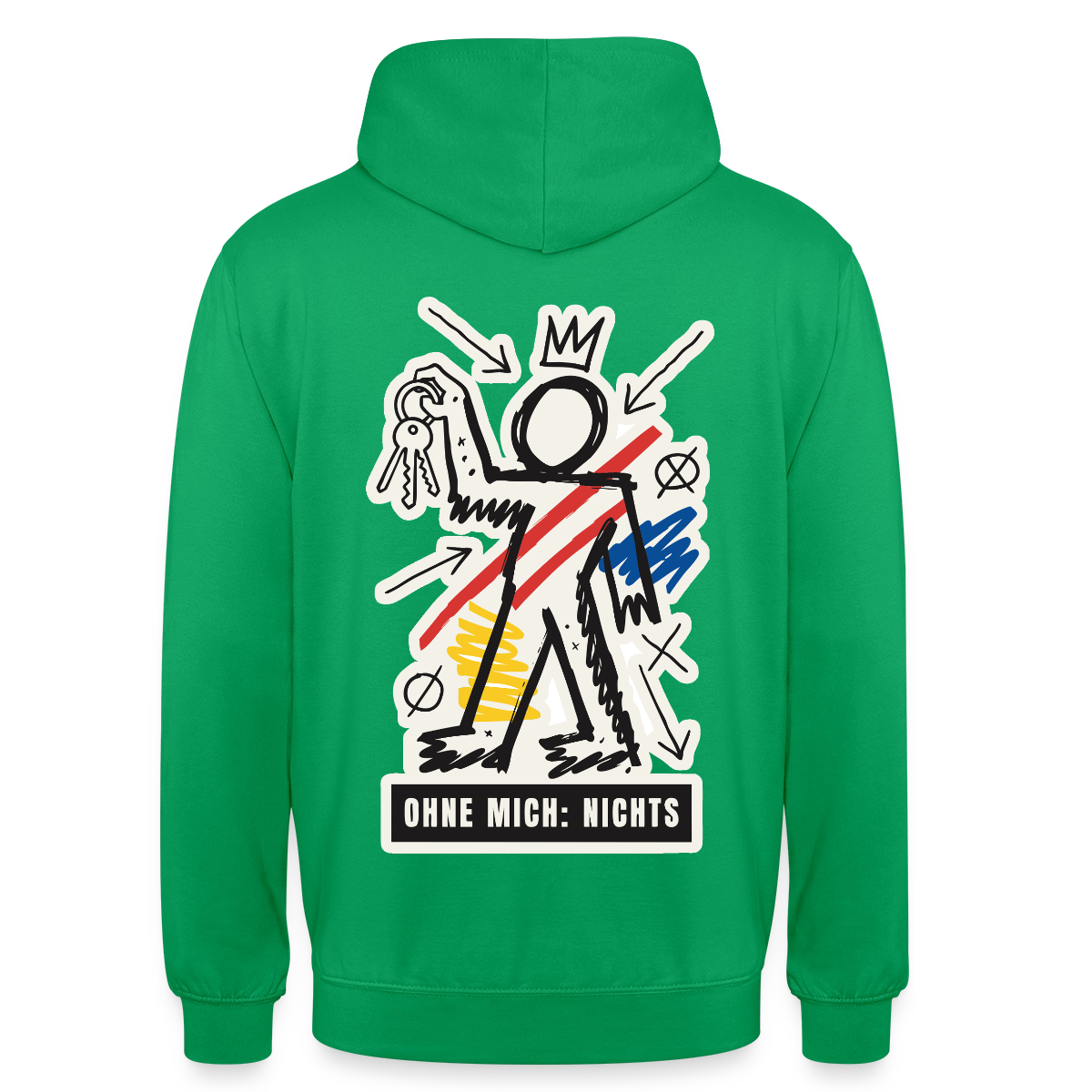 Ohne mich: nichts. Neo-Expressionismus-Motiv Motiv-Hoodie unisex, Farbe Kelly Green