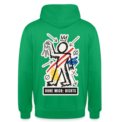 Ohne mich: nichts. Neo-Expressionismus-Motiv Motiv-Hoodie unisex, Farbe Kelly Green