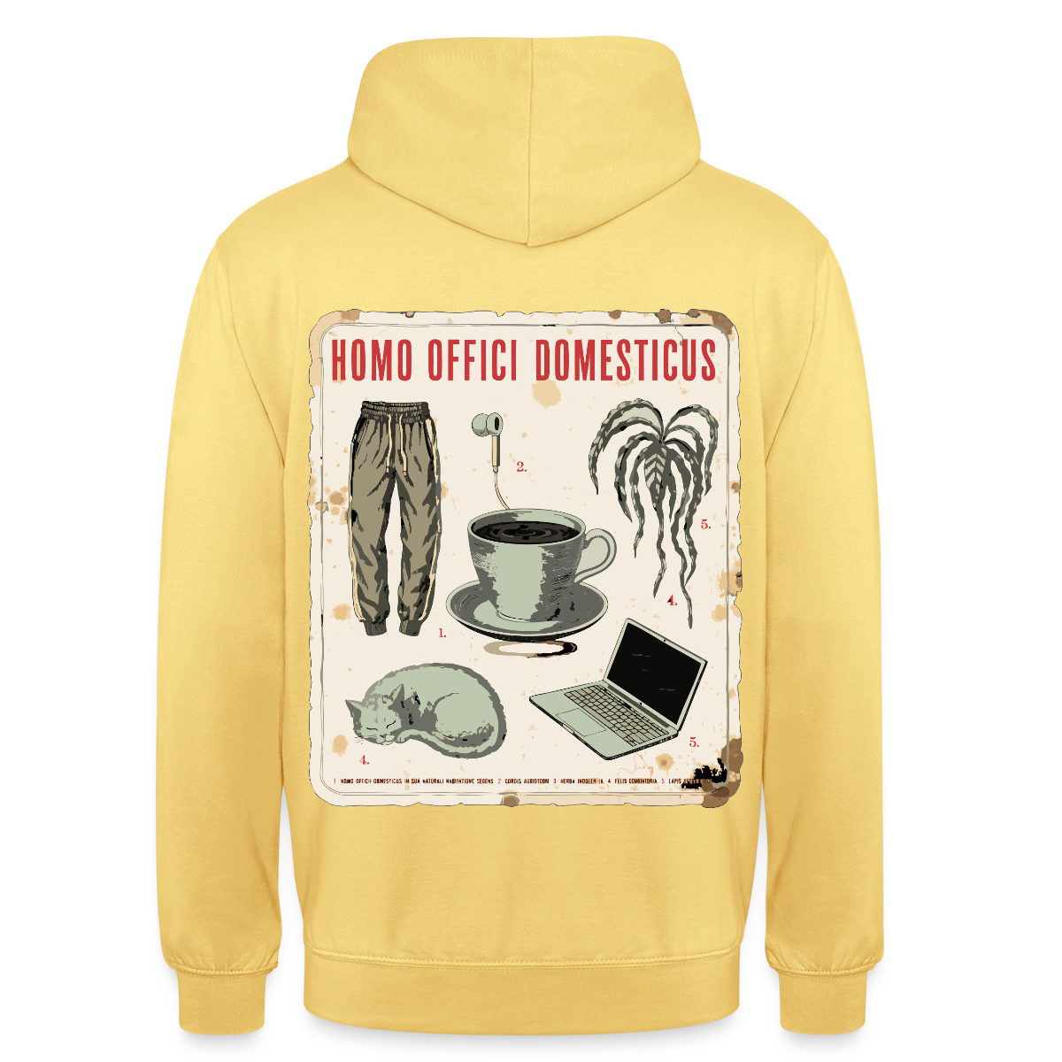 Homo Offici Domesticus Motiv-Hoodie unisex, Farbe Zitronengelb, Model