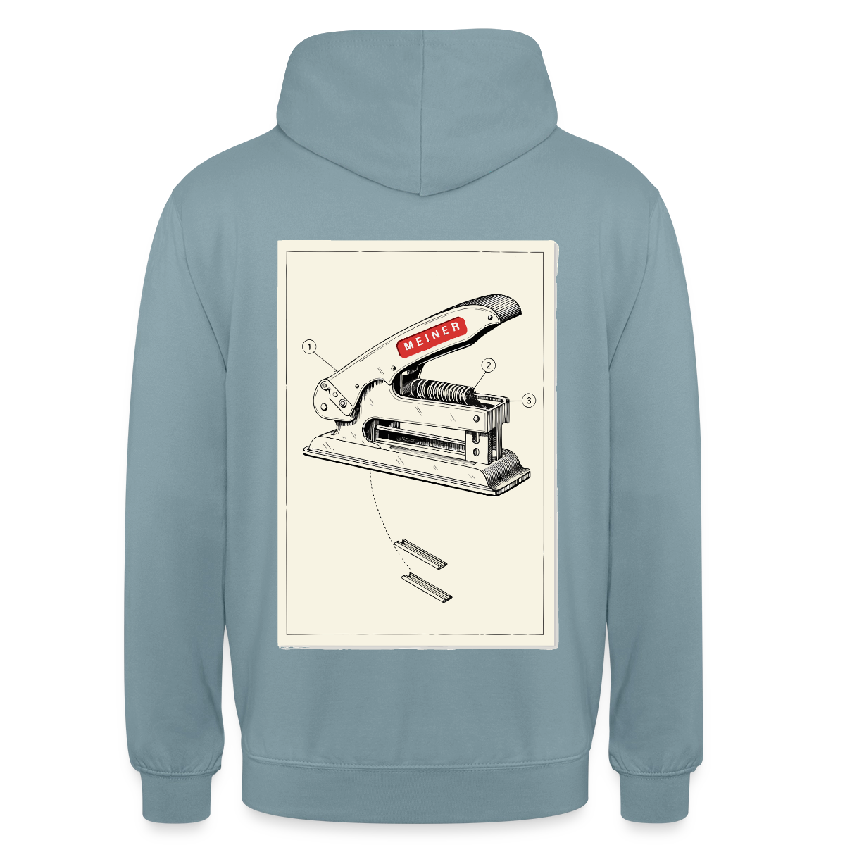 Meiner. Der Tacker kommt mit. Motiv-Hoodie unisex, Farbe Nebelblau