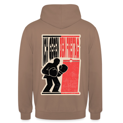 "Ich gegen den Freitag. Boxplakat-Motiv" Motiv-Hoodie unisex, Farbe Mokka