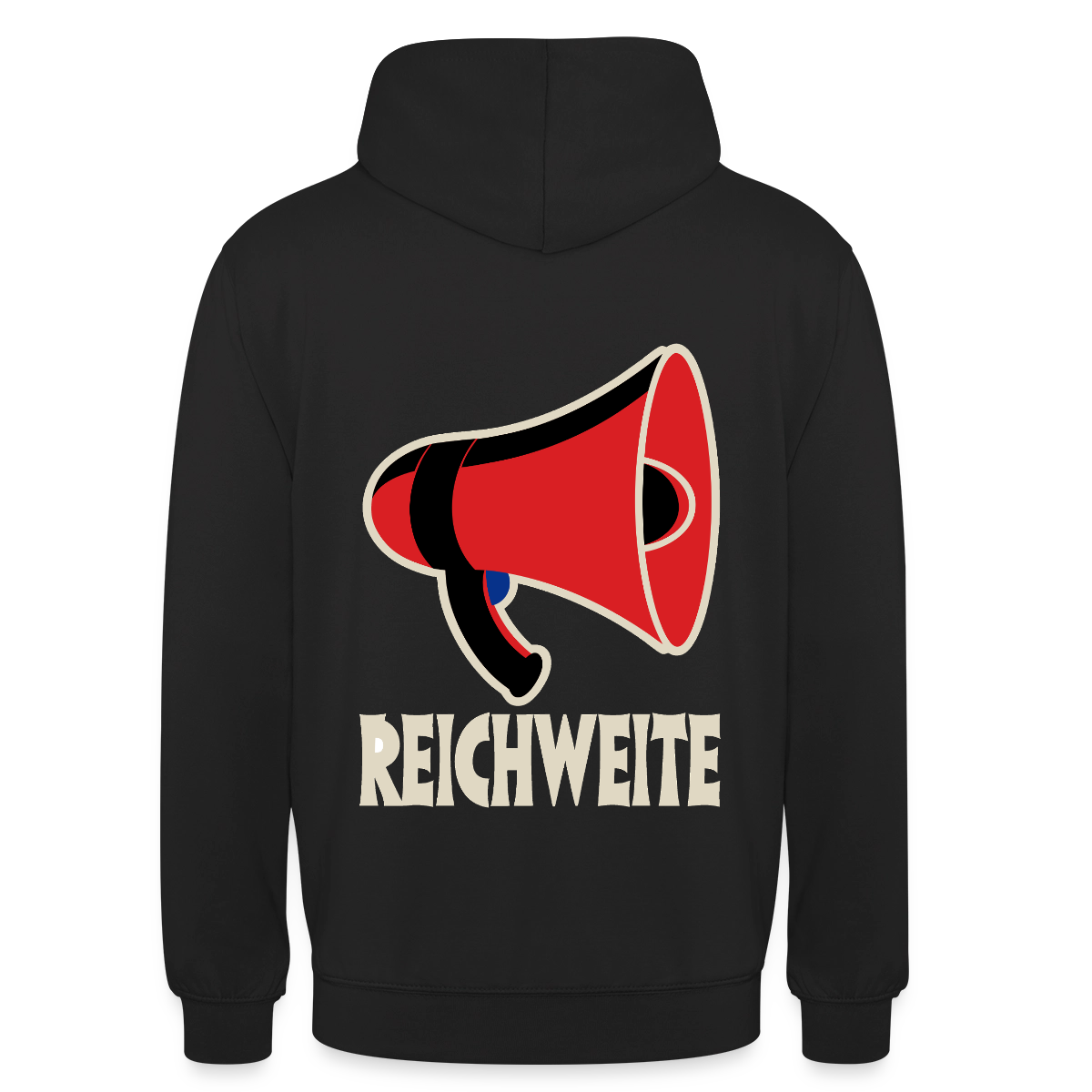 Reichweite. Sachplakat-Motiv Motiv-Hoodie unisex, Farbe Schwarz