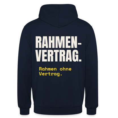 "Rahmenvertrag. Rahmen ohne Vertrag." Motiv-Hoodie unisex, Farbe Navy