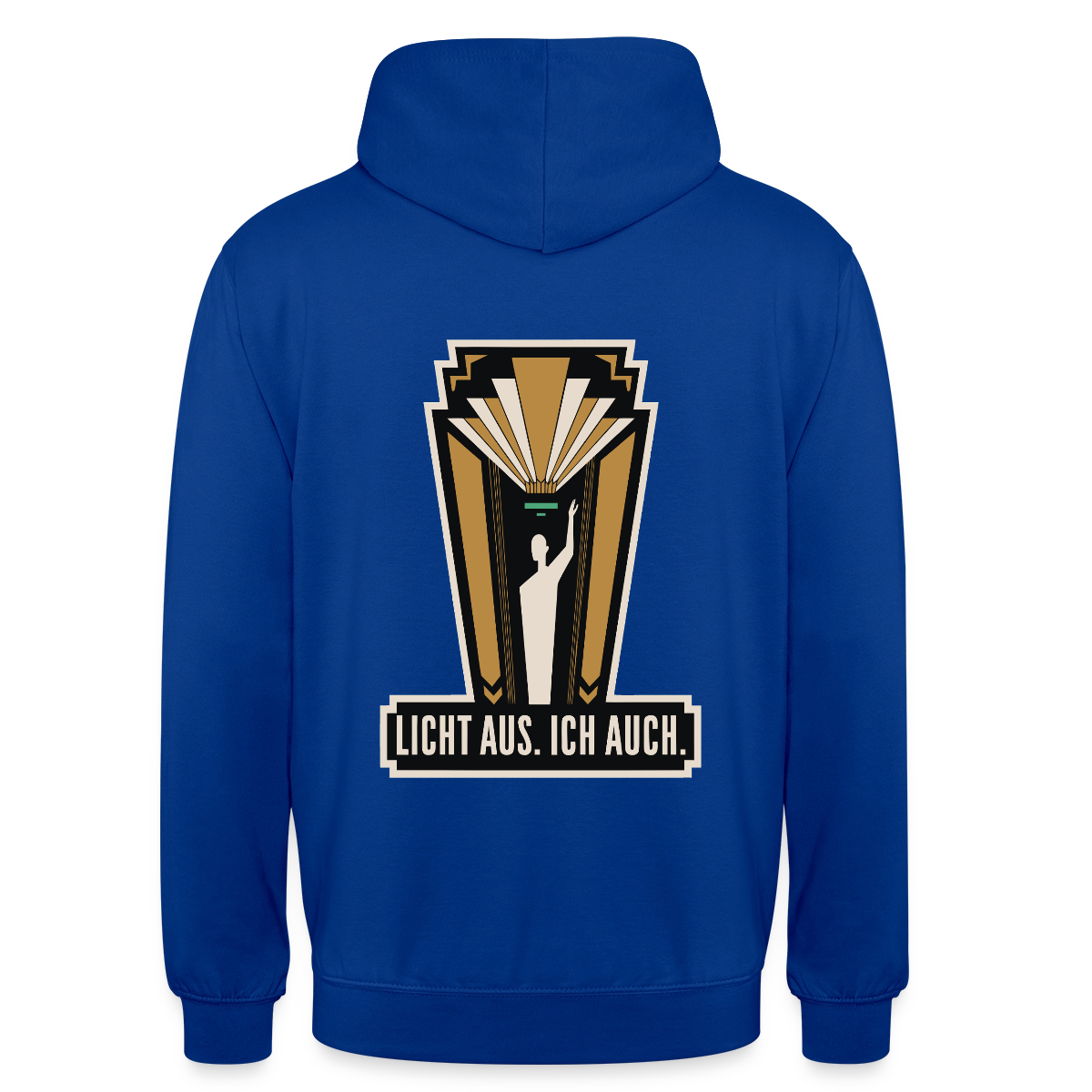 "Licht aus. Ich auch. Art-déco-Motiv" Motiv-Hoodie unisex, Farbe Royalblau