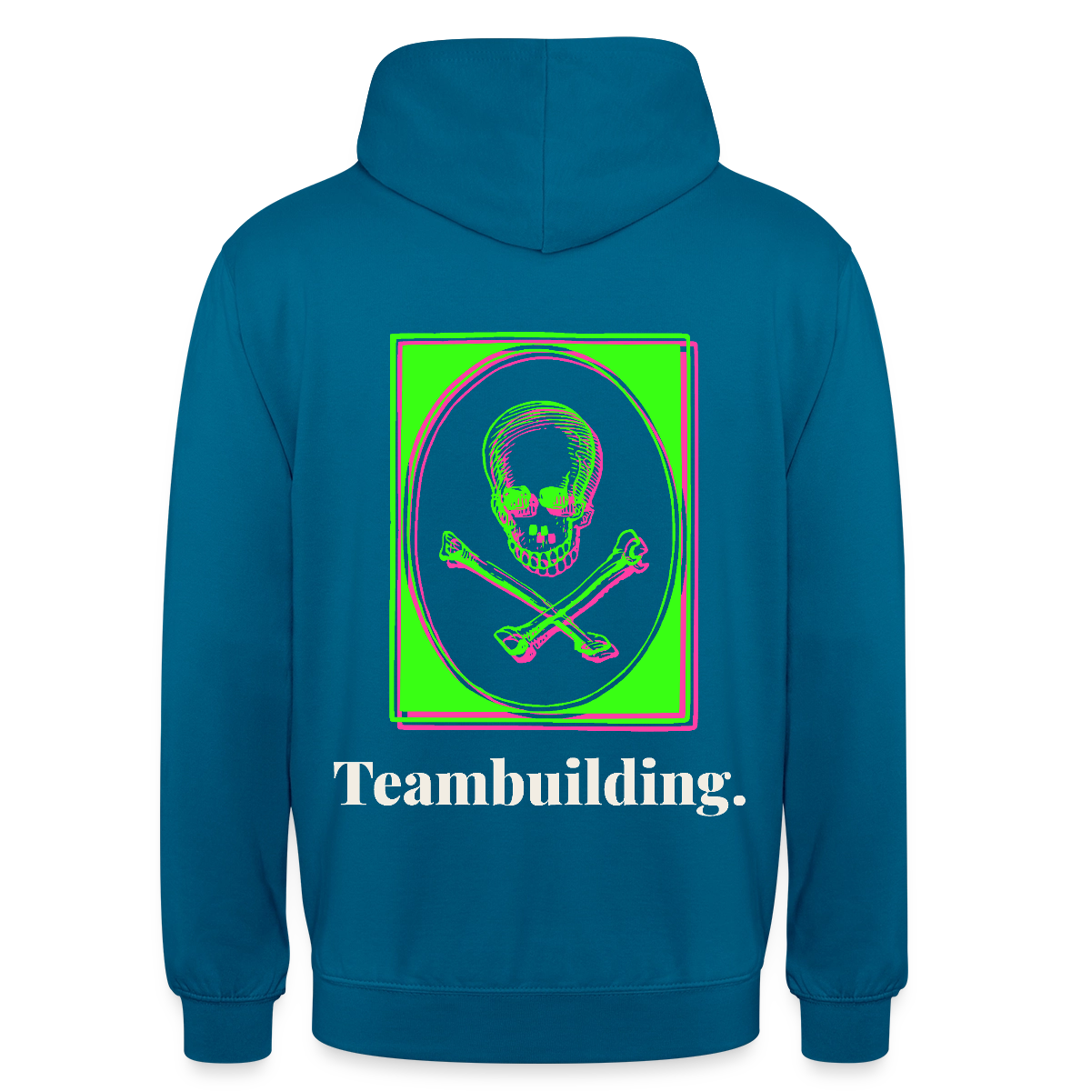 "Teambuilding. Neon-Motiv" Motiv-Hoodie unisex, Farbe Tiefseeblau