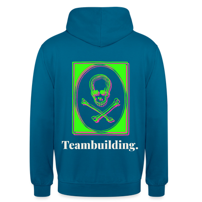 "Teambuilding. Neon-Motiv" Motiv-Hoodie unisex, Farbe Tiefseeblau