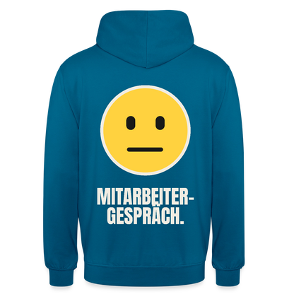 Mitarbeitergespräch. Motiv-Hoodie unisex, Farbe Tiefseeblau