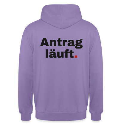 "Antrag läuft." Motiv-Hoodie unisex, Farbe Lavendel