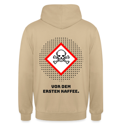 "Vor dem ersten Kaffee. Gefahrzeichen-Motiv" Motiv-Hoodie unisex, Farbe Beige