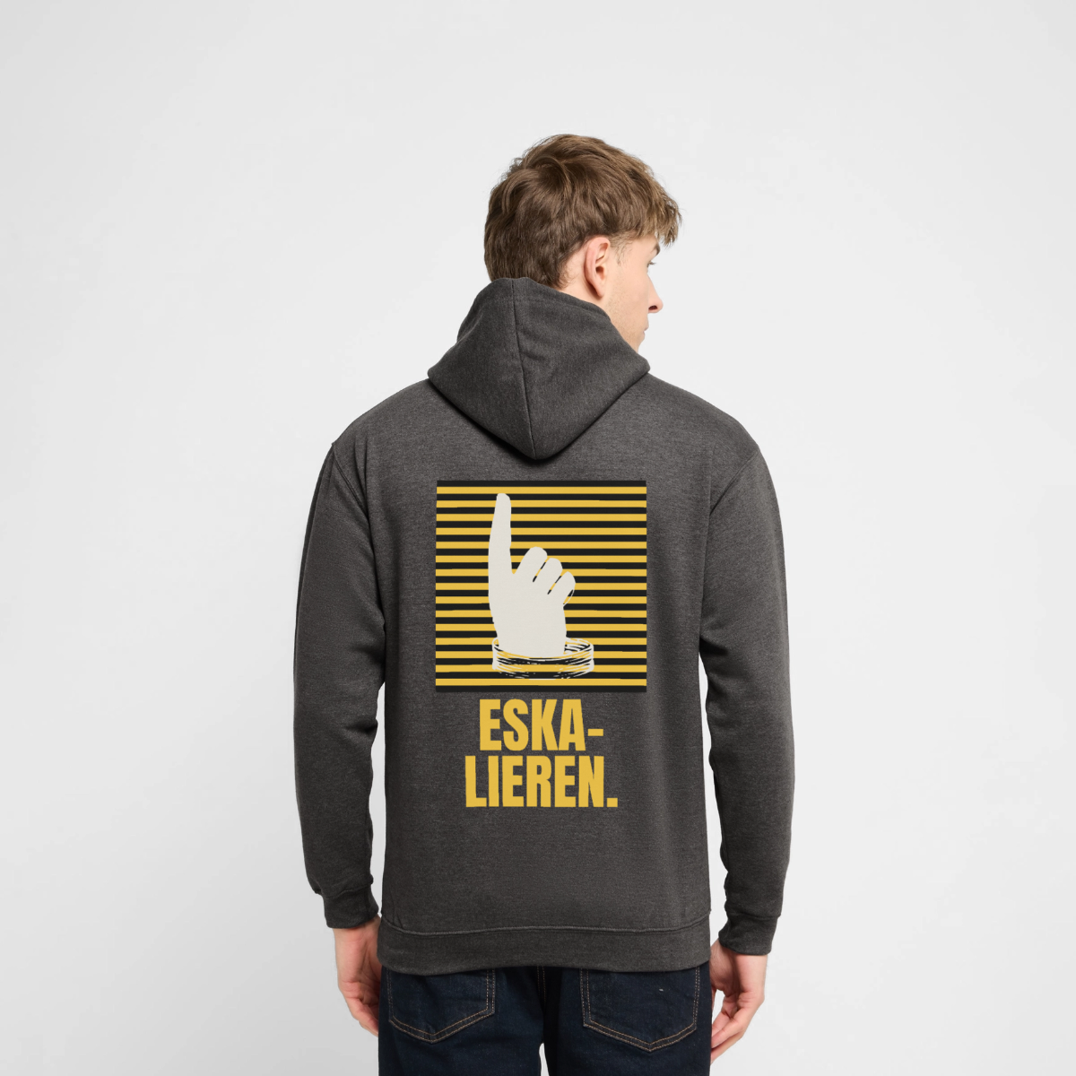 Eskalieren. Motiv-Hoodie unisex, Farbe Anthrazit, Model