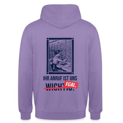 Ihr Anruf ist uns egal. Motiv-Hoodie unisex, Farbe Lavendel