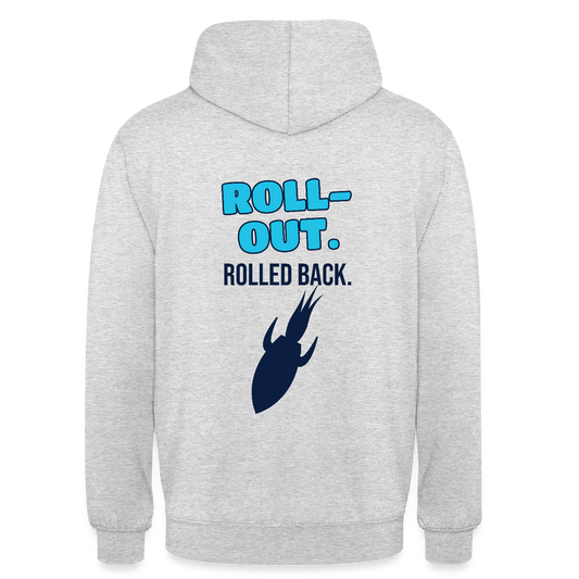 Roll-out. Rolled back. Motiv-Hoodie unisex, Farbe Hellgrau meliert