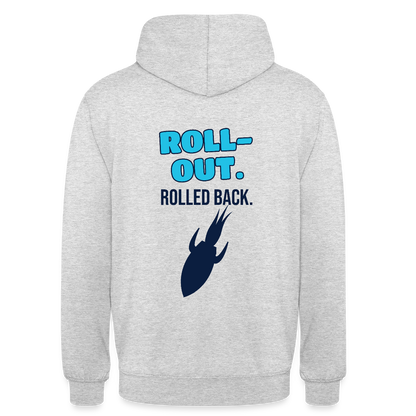 Roll-out. Rolled back. Motiv-Hoodie unisex, Farbe Hellgrau meliert