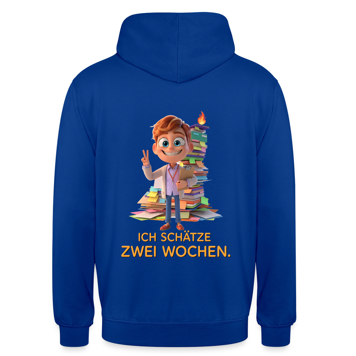 Ich schätze zwei Wochen. Animationsfilm-Motiv Motiv-Hoodie unisex, Farbe Royalblau