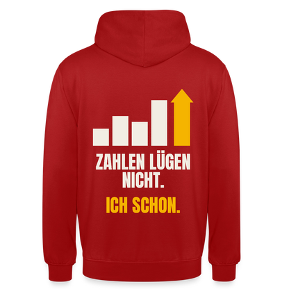 Zahlen lügen nicht. Ich schon. Motiv-Hoodie unisex, Farbe Rot