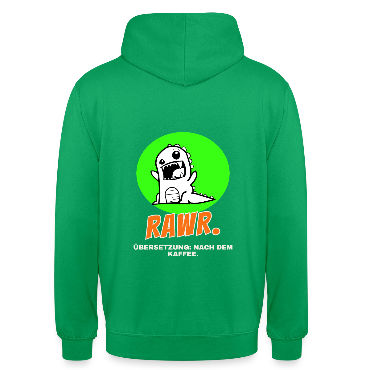 "Rawr. Übersetzung: nach dem Kaffee. Sticker-Motiv" Motiv-Hoodie unisex, Farbe Kelly Green