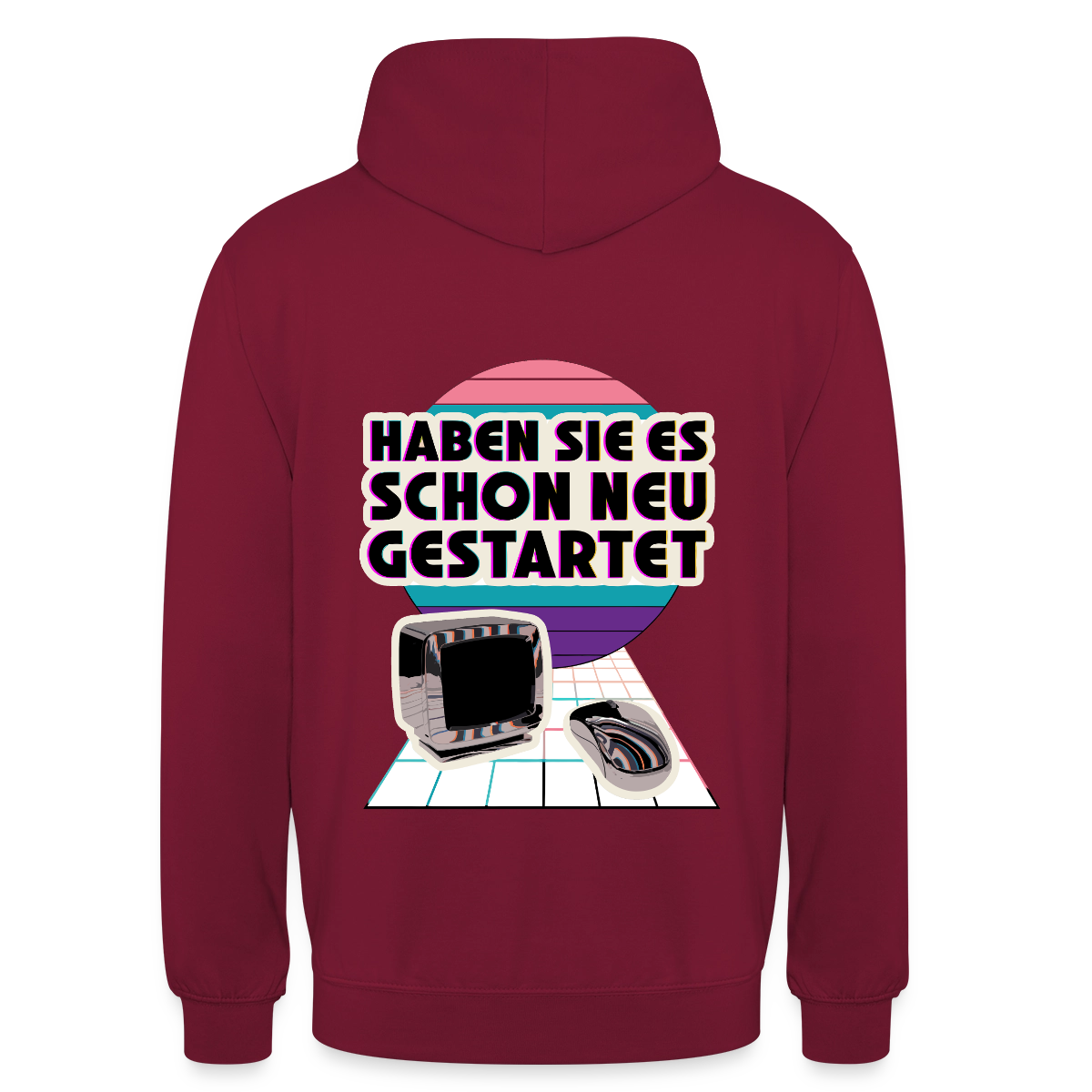 Haben Sie es schon neu gestartet? Vaporwave-Motiv Motiv-Hoodie unisex, Farbe Bordeaux