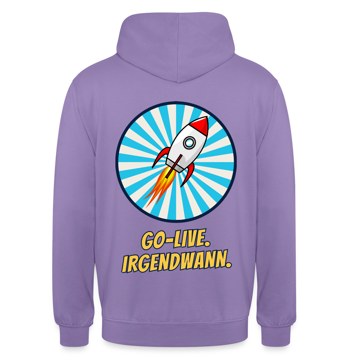 Go-Live. Irgendwann. Comic-Motiv Motiv-Hoodie unisex, Farbe Lavendel