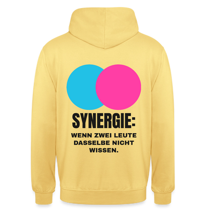 Synergie: Wenn zwei Leute dasselbe nicht wissen. Motiv-Hoodie unisex, Farbe Zitronengelb