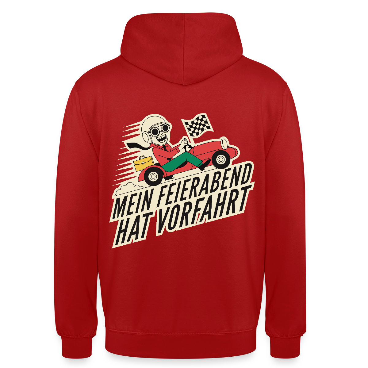 Mein Feierabend hat Vorfahrt. Motiv-Hoodie unisex, Farbe Rot