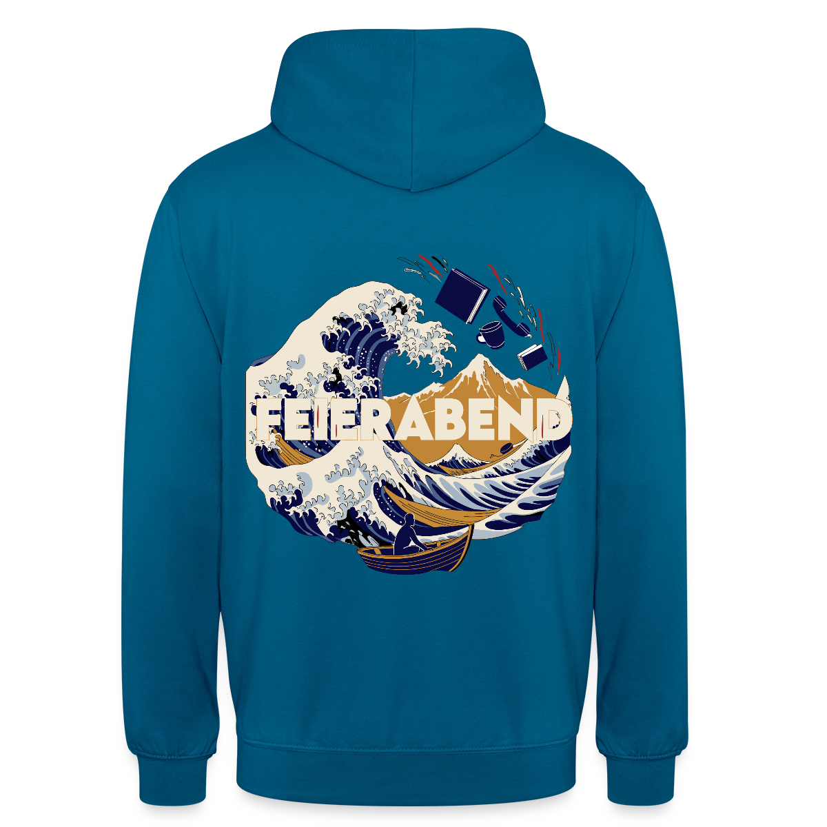 "Feierabend. Ukiyo-e-Motiv" Motiv-Hoodie unisex, Farbe Tiefseeblau