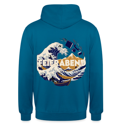 "Feierabend. Ukiyo-e-Motiv" Motiv-Hoodie unisex, Farbe Tiefseeblau