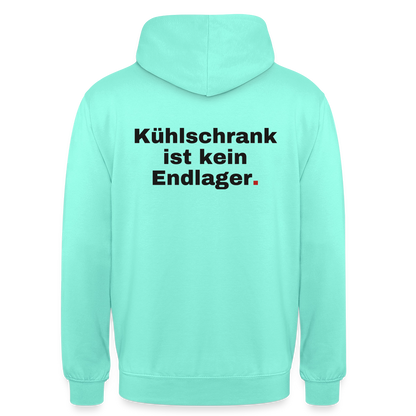 "Kühlschrank ist kein Endlager." Motiv-Hoodie unisex, Farbe Mint