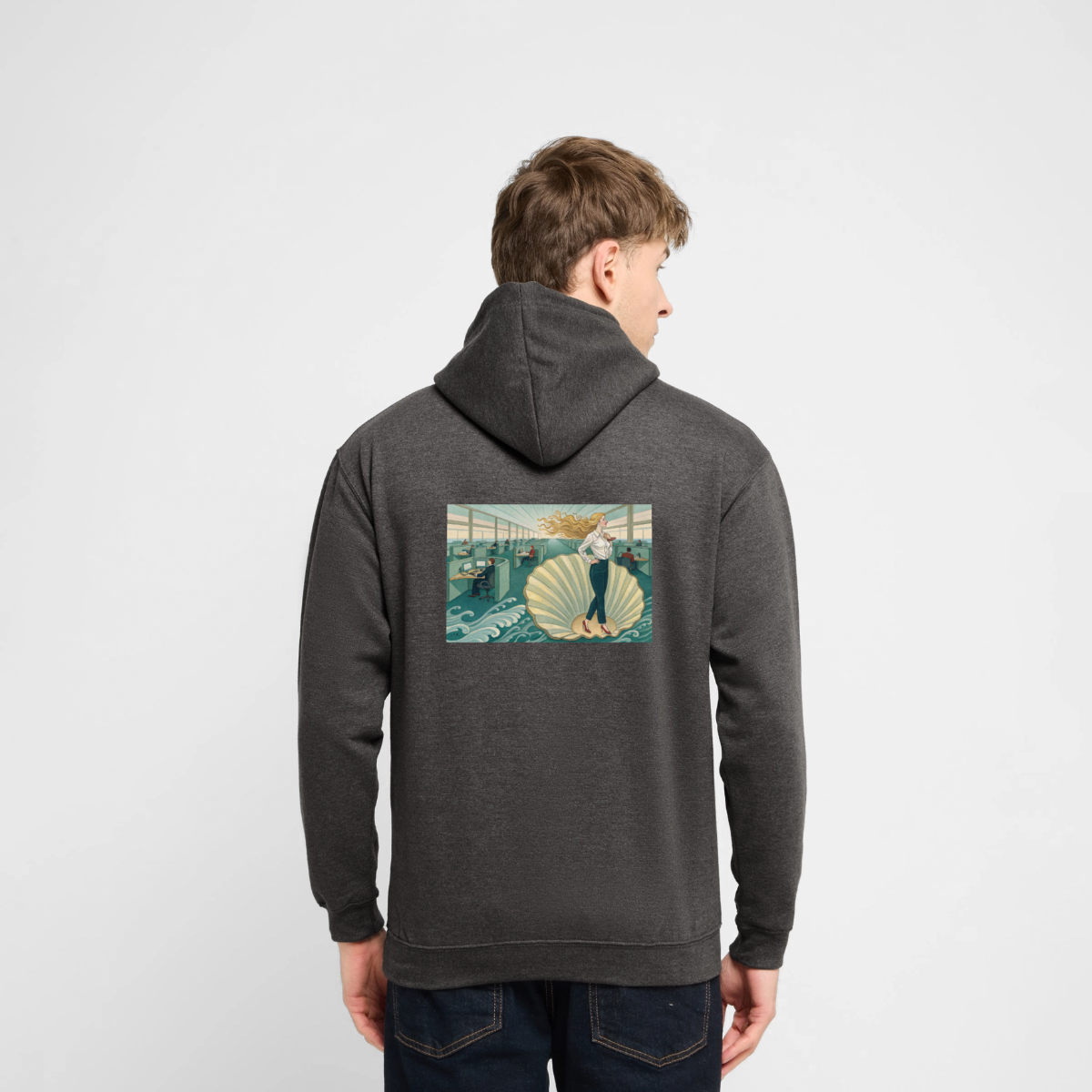 Die Chefin. Renaissance-Motiv Motiv-Hoodie unisex, Farbe Anthrazit, Model