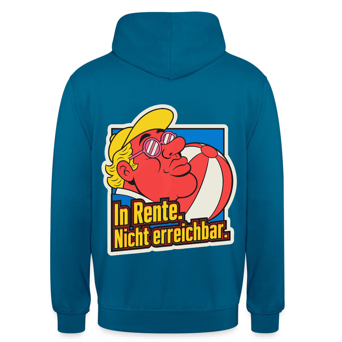 "In Rente. Nicht erreichbar. Popart-Motiv" Motiv-Hoodie unisex, Farbe Tiefseeblau