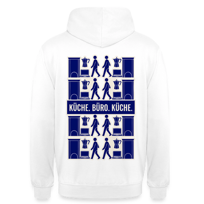 Küche. Büro. Küche. Motiv-Hoodie unisex, Farbe Weiß