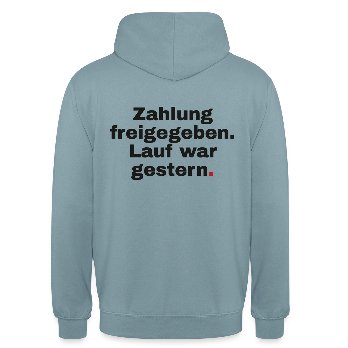 Zahlung freigegeben. Lauf war gestern. Motiv-Hoodie unisex, Farbe Nebelblau