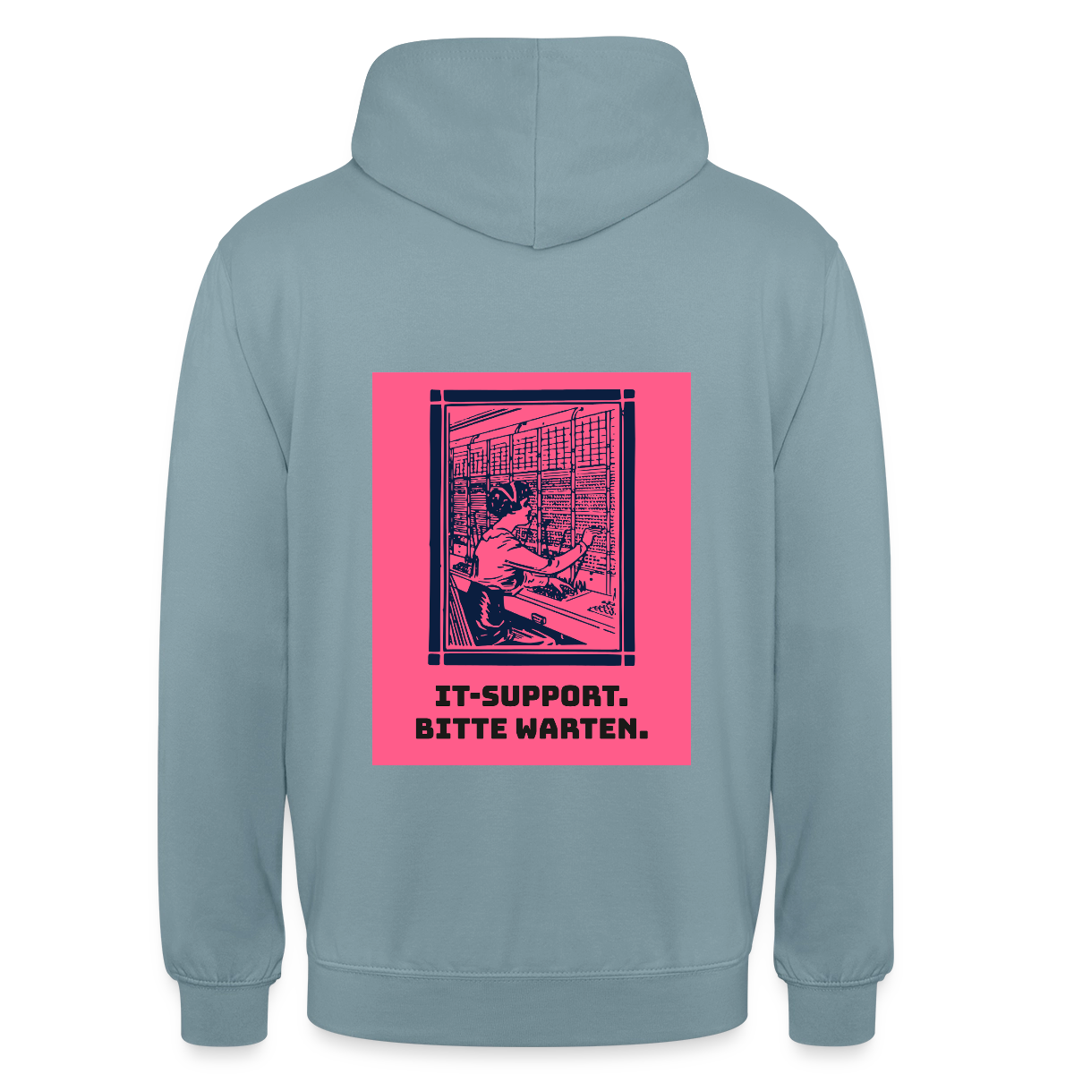 IT-Support. Bitte warten. Duotone-Motiv Motiv-Hoodie unisex, Farbe Nebelblau
