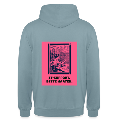 IT-Support. Bitte warten. Duotone-Motiv Motiv-Hoodie unisex, Farbe Nebelblau