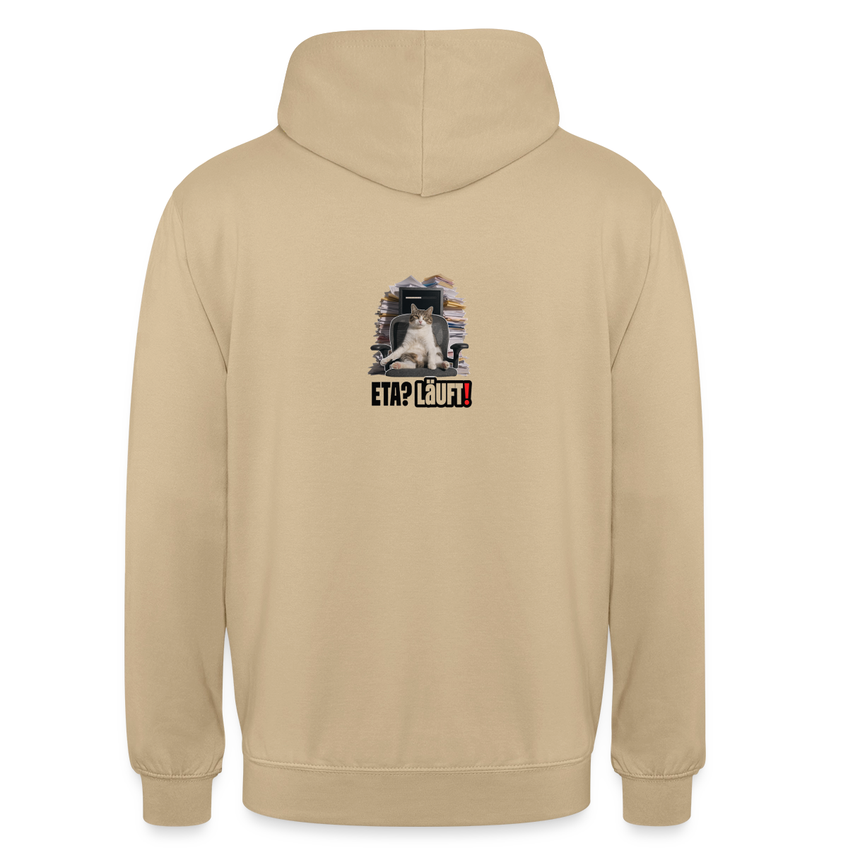 "ETA? Läuft! Bürokatzen-Motiv" Motiv-Hoodie unisex, Farbe Beige