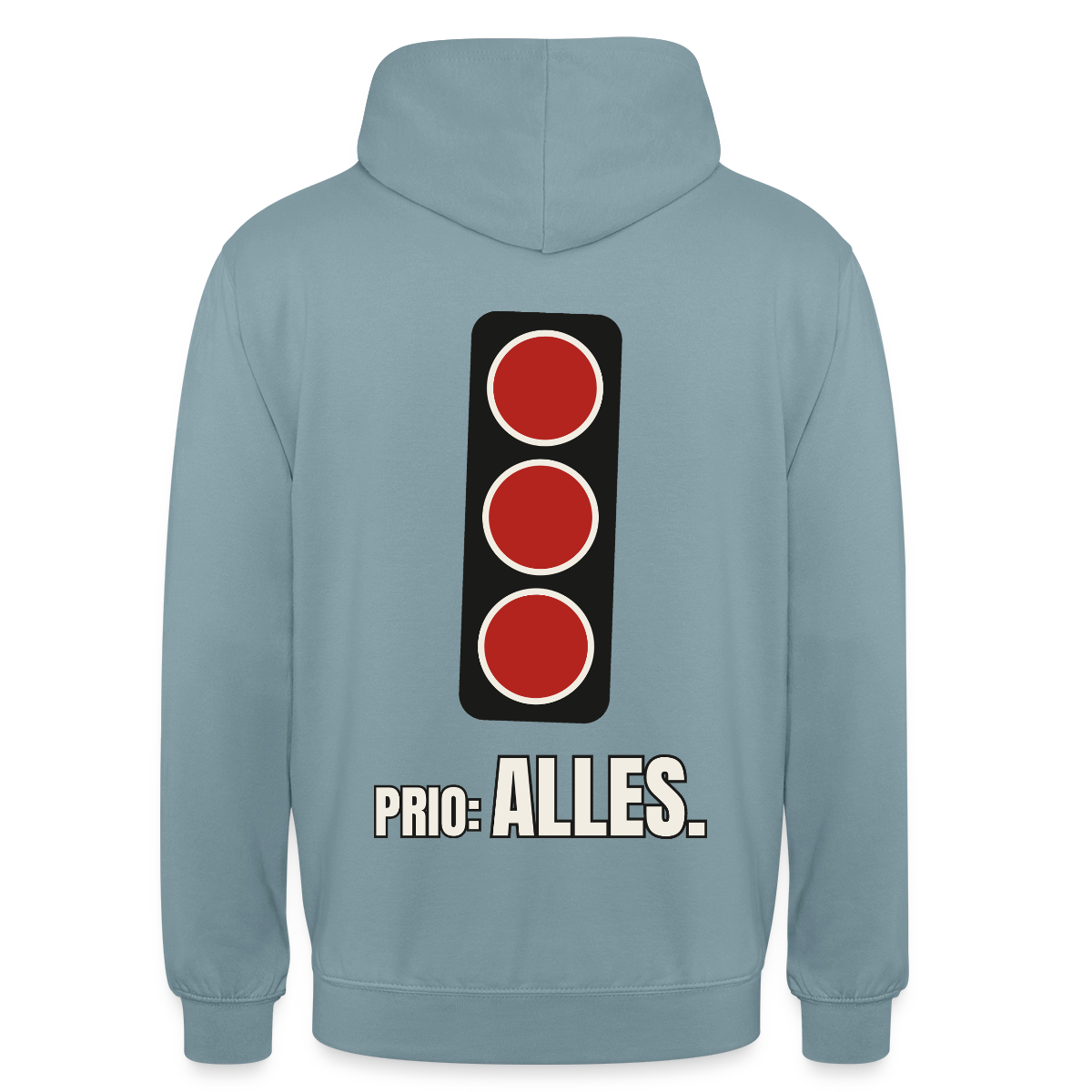 "Prio: alles." Motiv-Hoodie unisex, Farbe Nebelblau