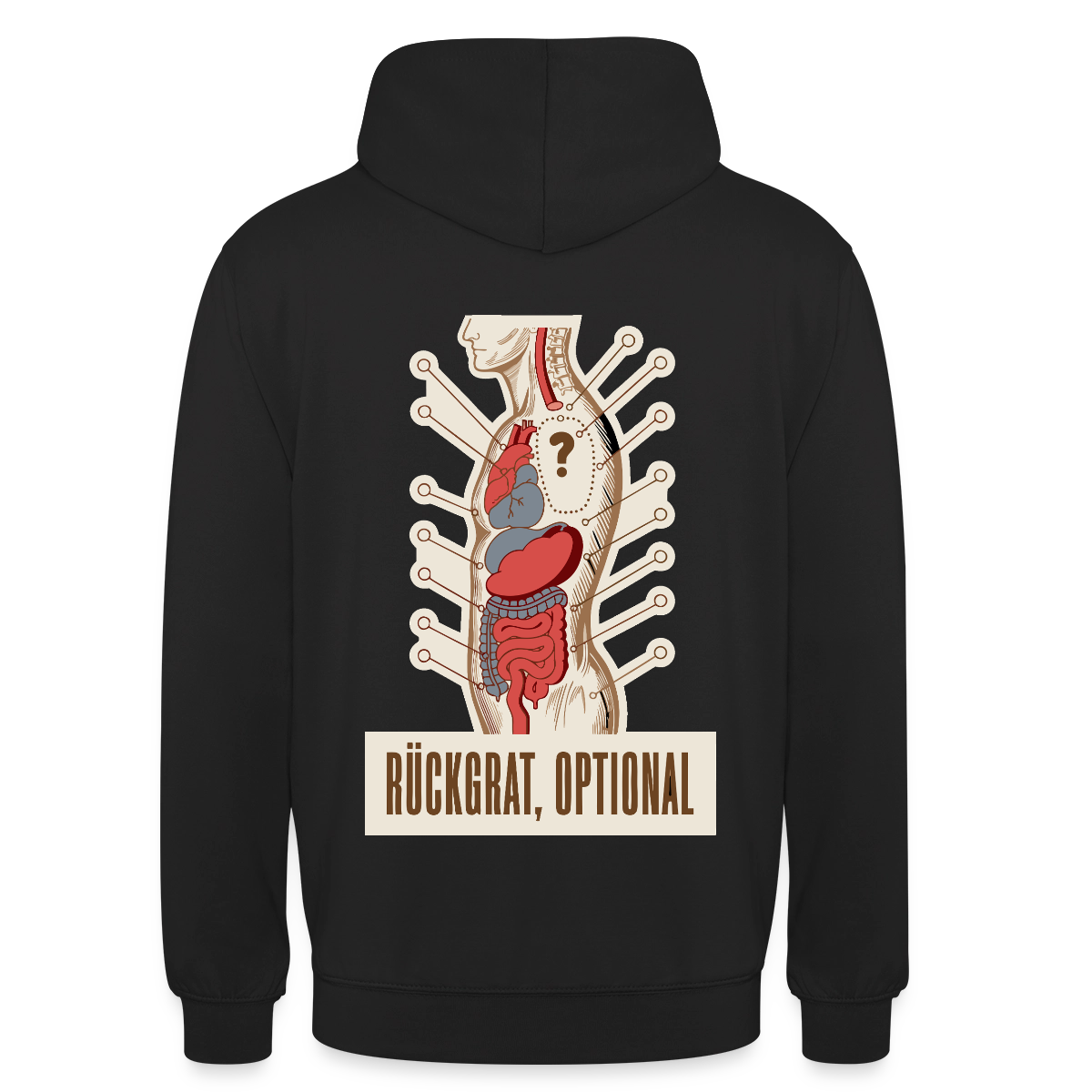 Rückgrat, optional. Anatomie-Motiv Motiv-Hoodie unisex, Farbe Schwarz