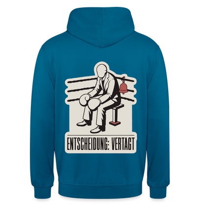 "Entscheidung: vertagt. Boxplakat-Motiv" Motiv-Hoodie unisex, Farbe Tiefseeblau